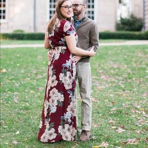 Floral Burgandy Wrap Dress